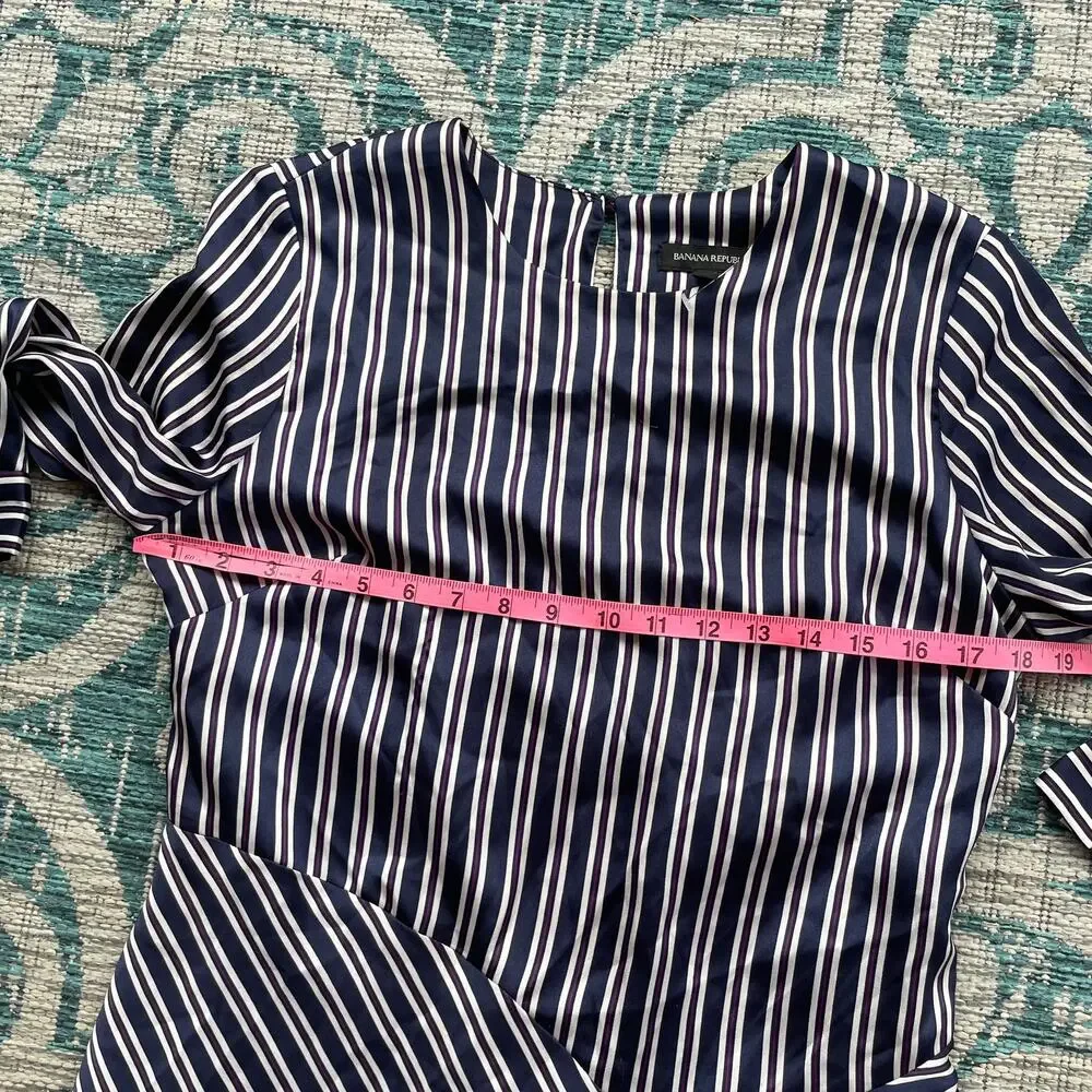 Banana‎ Republic Asymmetrical Blue Striped Satin Dress - Size 8